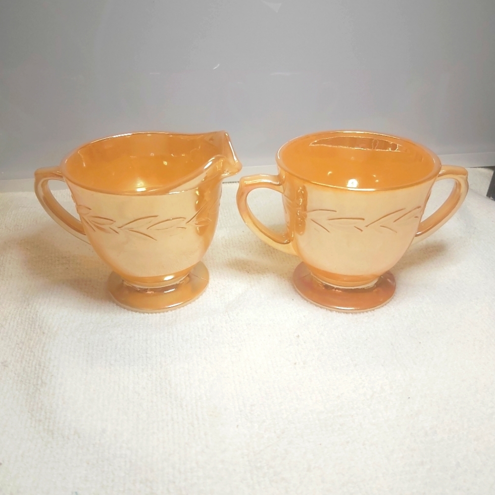 Fire King Peach Luster cream & sugar set